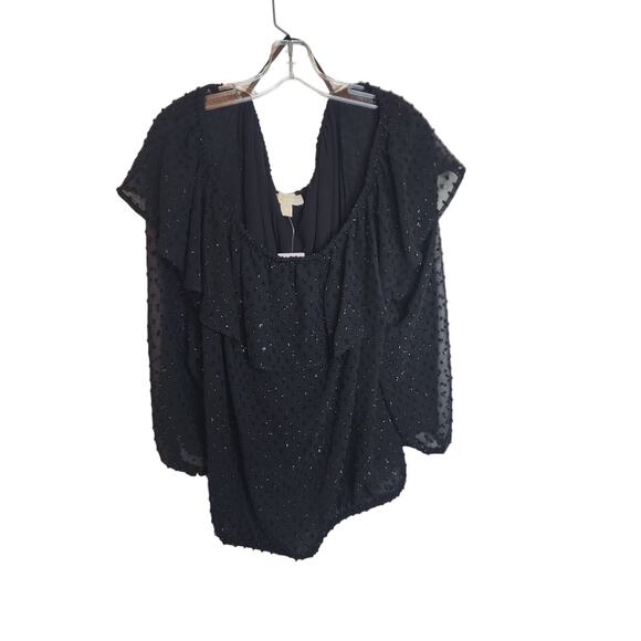 MICHAEL Michael Kors Black Clip Chiffon Off-Shoulder Blouse, NWT, 3X - Picture 6 of 7